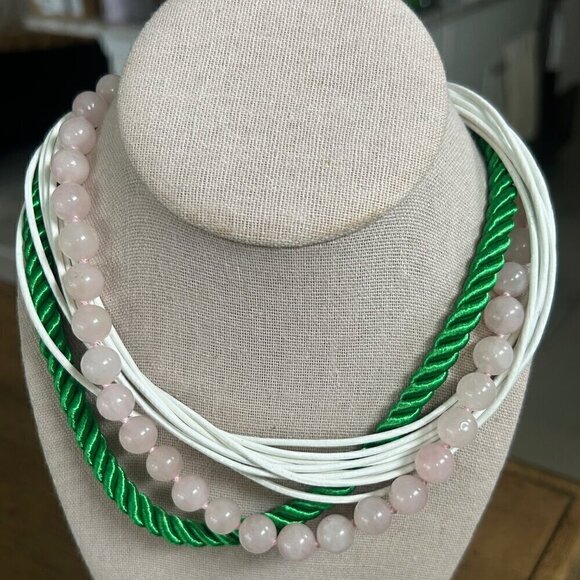 HEIDI DAUS Elegant Essentials 3 PIECE Leather , Cord , ROSE QUARTZ Necklace Set - Picture 3 of 5